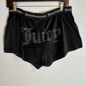 Juicy Couture Velour Shorts‎ Rhinestone Sleepwear Lounge Black Size L